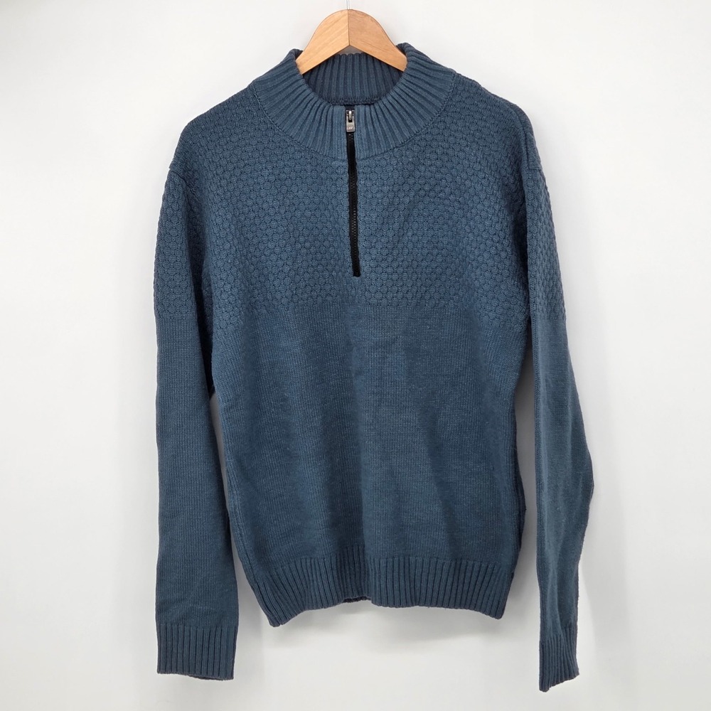 XRAY Jeans Mens Quarter Zip Pullover Sweater Teal Green Honeycomb Knit Large